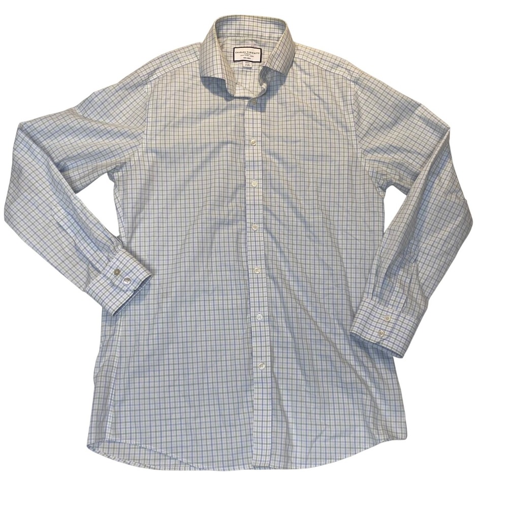 Charles Tyrwhitt Mens Slim Fit Non-Iron Dress‎ Shirt Blue Green Check 16/35